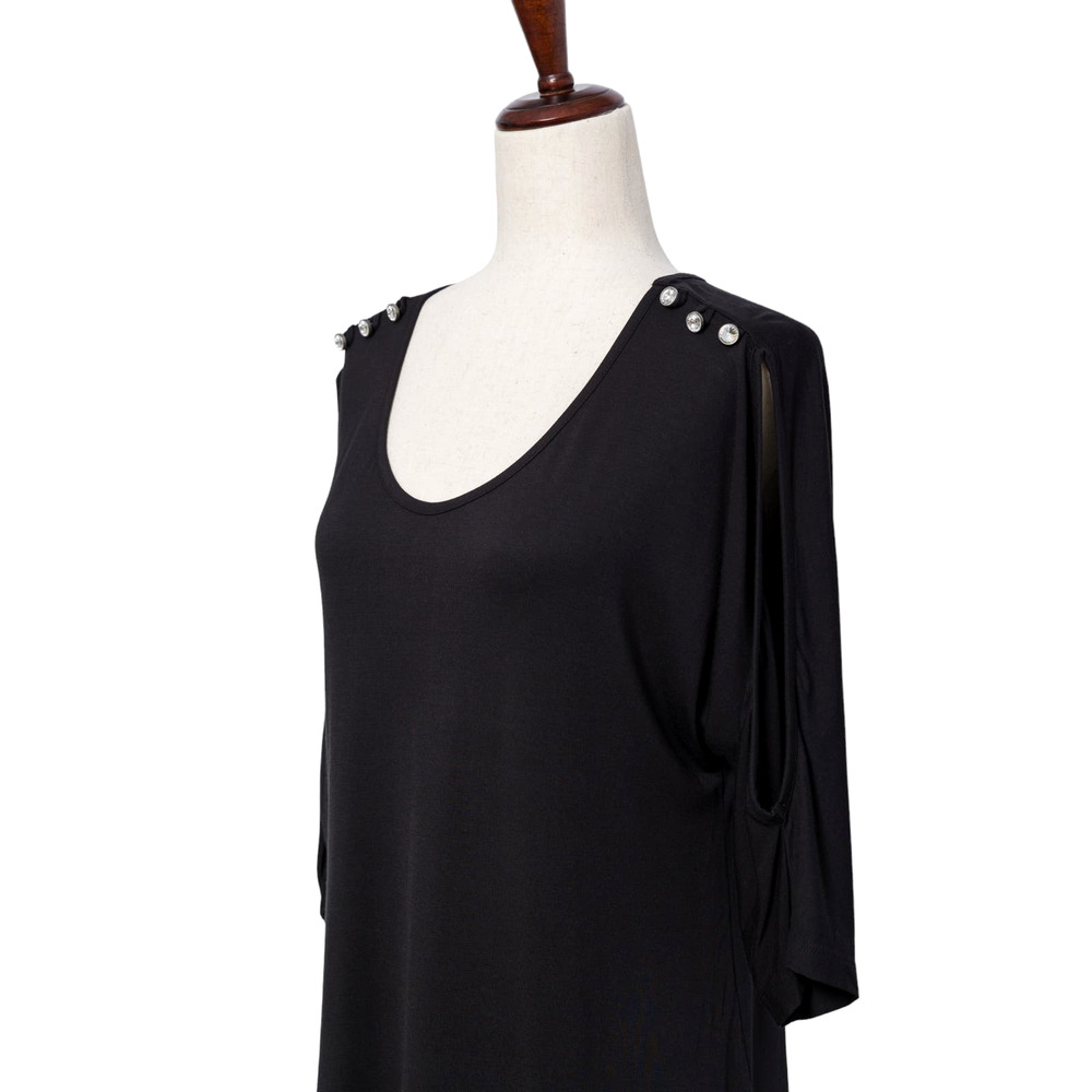 Women's Black Cutout Domain Sleeve Top Size S Crystal Buttons on Shoulders NWT - Picture 4 of 6